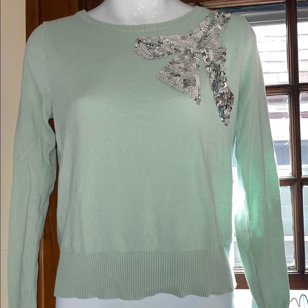 DELIA’S Mint Green Sweater with Sequin Bow L (Runs Small) dELiA*s